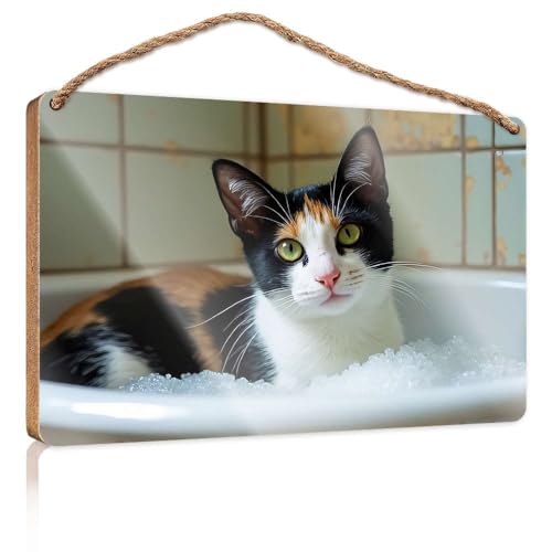 Schreibtischschilder für das Büro, lustig, mit Aufschrift "A Cat Is Sitting In A Bathtub Filled With Bubble", Holzschild, Arbeit From Home, Türschild, Geschenk für Chef, Frau, 15 x 28 cm Schreibtischschilder für das Büro, lustig, mit Aufschrift "A Cat Is Sitting In A Bathtub Filled With Bubble", Holzschild, Arbeit From Home, Türschild, Geschenk für Chef, Frau, 15 x 28 cm von CBRT