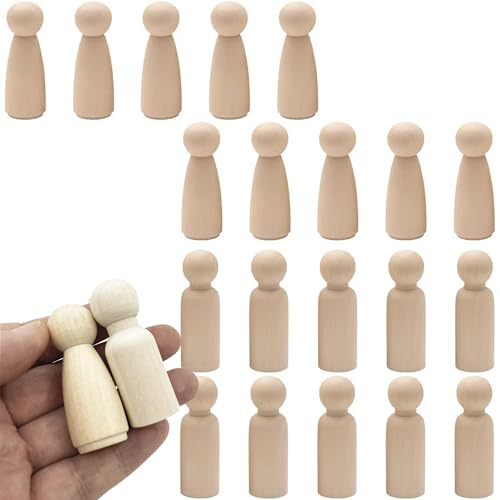 CBRVTY 20 Stück 53mm Holzfiguren zum Bemalen, Unvollendete DIY Holz Spielfiguren Natur Holzfiguren Puppen Leere Holzkegel für Weihnachten Hochzeit Geburtstag Dekoration von CBRVTY