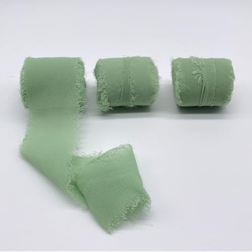 Chiffonband, 3 Rollen, 3,8 cm x 4,5 m, handgefertigtes Fransen-Seiden-Chiffonband-Set für Hochzeitseinladungen, Brautsträuße, Geschenkverpackungen, Weihnachtsdekoration, DIY Handwerk von CBValleyol