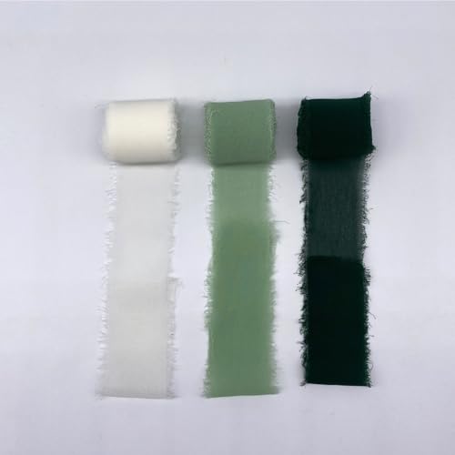 Chiffonband, 3 Rollen, 3,8 cm x 4,5 m, handgefertigtes Fransen-Seiden-Chiffonband-Set für Hochzeitseinladungen, Brautsträuße, Geschenkverpackungen, Weihnachtsdekoration, DIY Handwerk von CBValleyol