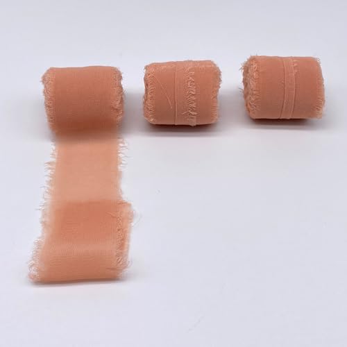Chiffonband, 3 Rollen, 3,8 cm x 4,5 m, handgefertigtes Fransen-Seiden-Chiffonband-Set für Hochzeitseinladungen, Brautsträuße, Geschenkverpackungen, Weihnachtsdekoration, DIY Handwerk von CBValleyol