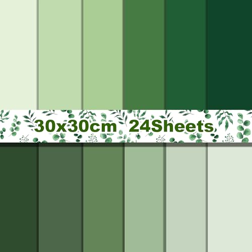 24 Blatt Grünes Muster Scrapbook Papier,12 Designs Doppelseitiger Gradient Grün Dekorpapier Scrapbook Craft Papier,12x12Inch Frühling Craft Supplies Karte, die Scrapbook macht von CC HOME