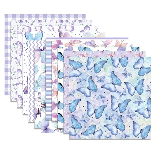 CC HOME 24 Blatt Lila Schmetterling Muster Scrapbook-Papier, 12 Designs Doppelseitig, 30 x 30 cm, Quadratisch, Kunsthandwerk und Dekoration von CC HOME