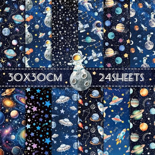 24 Blatt Scrapbook Papier Weltraum,12-Typen Doppelseitige Dekorpapier Sternenhimmel Scrapbook Zubehör Craft Papier für Journal Motivpapier DIY Fotoalbum Dekorpapier 30x30cm von CC HOME