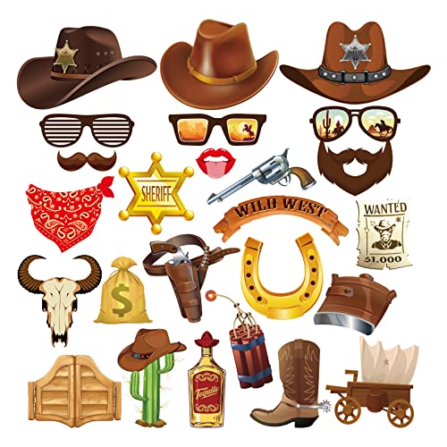 CC HOME 25 Stück West Cowboy Foto Booth Requisiten Cowboy Photo Booth Muster Party Dekorationen Party Favor für Jungen Männer Cowboy Party Essentials von CC HOME