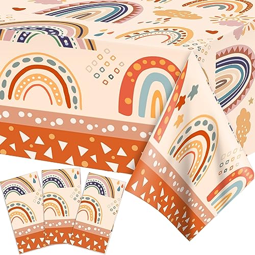 CC HOME Bohemian Rainbow Party Tischtuch, Plastik Tischdecken für Partys Bohemian Style Einweg-Tischdecke für Party, Birthday Tischdecke Rechteckige Plastik Tischdecke für Party 3Pcs von CC HOME