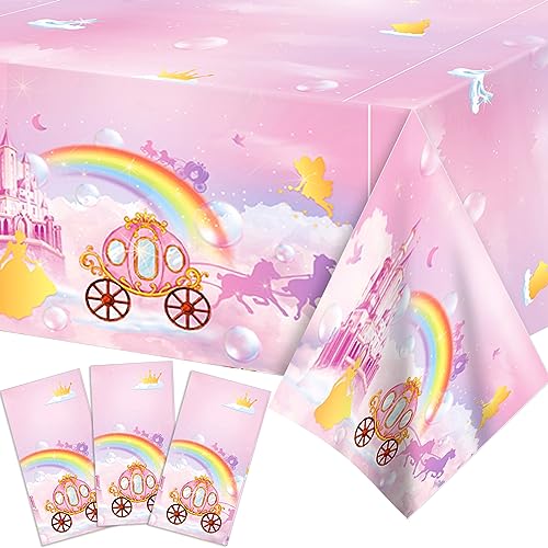 CC HOME Carriage Castle Party Tischdecke, Kunststoff-Tischdecken für Partys Einweg rosa Tischdecke für Partys, Rechteckige Kunststoff-Tischdecke für Party 3Pcs Tischdecke Geburtstag von CC HOME