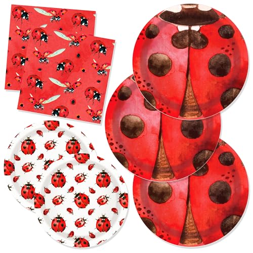 CC HOME Marienkäfer Geburtstag Pappteller Servietten Coccinella Insekten Einweggeschirr Set Partyzubehör Marienkäfer Thema Geschirr für 24 Gäste für Audlts Kinder Babyparty Geburtstag 88 Stück von CC HOME