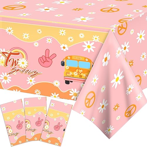 Groovy Party Tischdecke, Kunststoff-Tischdecken für Partys Einweg rosa Tischdecke für Partys, Geburtstag Tischdecke Rechteckige Kunststoff-Tischdecke für Party 3Pcs Tischdecke Geburtstag von CC HOME