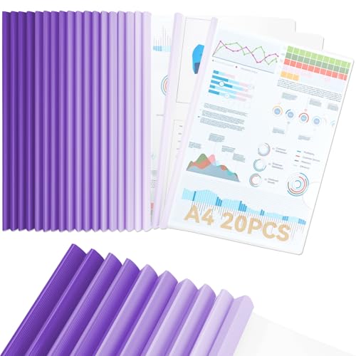 CC ODDHOME 20 Stück Klemmschienen A4, Rückenbreite 10 mm, 90 Blatt Bindekapazität, Klemmmappe A4 für Office Schule File Dokumente Organizer, Lila von CC ODDHOME
