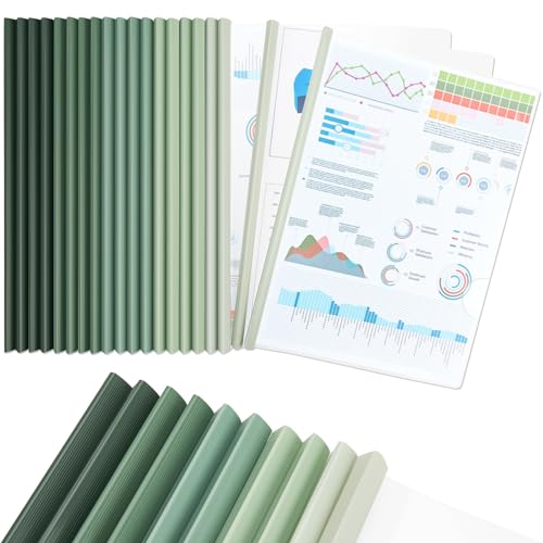 CC ODDHOME 20 Stück Thermobindemappen A4, Rückenbreite 10 mm, 90 Blatt Bindekapazität, A4 Sliding Bar Binder für Office Schule File Dokumente Organizer (Grün) von CC ODDHOME