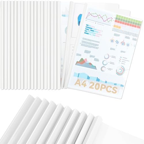 CC ODDHOME 20 Stück Thermobindemappen A4, Rückenbreite 10 mm, 90 Blatt Bindekapazität, A4 Sliding Bar Binder für Office Schule File Dokumente Organizer, Weiß von CC ODDHOME