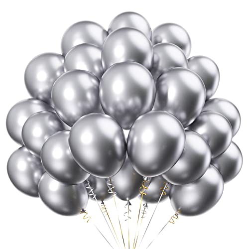100 Stück 12 Zoll Metallic Luftballons Silber,Chrom Latex Ballons Silber für Party Dekoration von CC Wonderland Zone