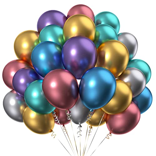 CC Wonderland Zone 60 Stück 12 Zoll Bunt Metallic Luftballons,Chrom Regenbogen Helium Ballons für Partys Deko von CC Wonderland Zone