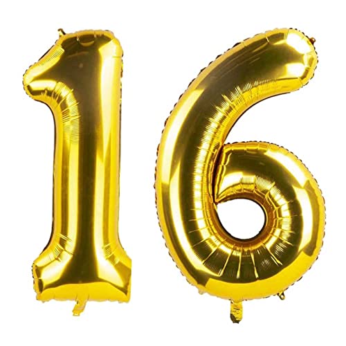 16 Luftballons Zahl Groß,16 Geburtstag Ballon Gold,40 Zoll/101CM Nummer 16 Aufblasbarer Helium Folienballon von CC Wonderland Zone