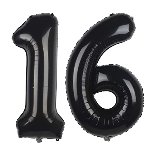 16 Luftballons Zahl Groß,16 Geburtstag Ballon Schwarz,40 Zoll/101CM Nummer 16 Aufblasbarer Helium Folienballon von CC Wonderland Zone