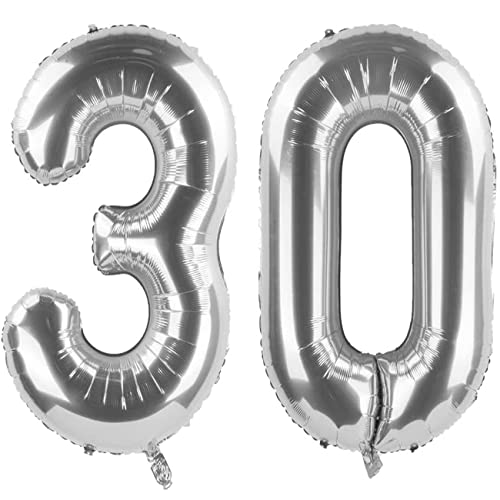30 Luftballons Zahl Groß,30 Geburtstag Ballon Silber,40 Zoll/101CM Nummer 30 Aufblasbarer Helium Folienballon von CC Wonderland Zone