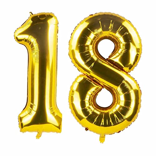 18 Luftballons Zahl Groß,18 Geburtstag Ballon Gold,40 Zoll/101CM Nummer 18 Aufblasbarer Helium Folienballon von CC Wonderland Zone