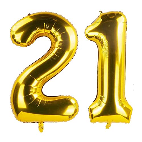 21 Luftballons Zahl Groß,21 Geburtstag Ballon Gold,40 Zoll/101CM Nummer 21 Aufblasbarer Helium Folienballon von CC Wonderland Zone