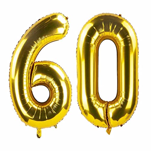 60 Luftballons Zahl Groß,60 Geburtstag Ballon Gold,40 Zoll/101CM Nummer 60 Aufblasbarer Helium Folienballon von CC Wonderland Zone