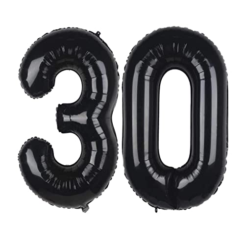 30 Luftballons Zahl Groß,30 Geburtstag Ballon Schwarz,40 Zoll/101CM Nummer 30 Aufblasbarer Helium Folienballon von CC Wonderland Zone