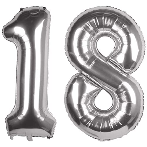 18 Luftballons Zahl Groß,18 Geburtstag Ballon Silber,40 Zoll/101CM Nummer 18 Aufblasbarer Helium Folienballon von CC Wonderland Zone