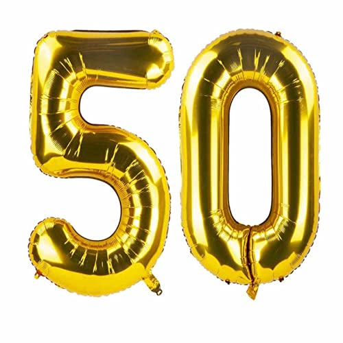50 Luftballons Zahl Groß,50 Geburtstag Ballon Gold,40 Zoll/101CM Nummer 50 Aufblasbarer Helium Folienballon von CC Wonderland Zone