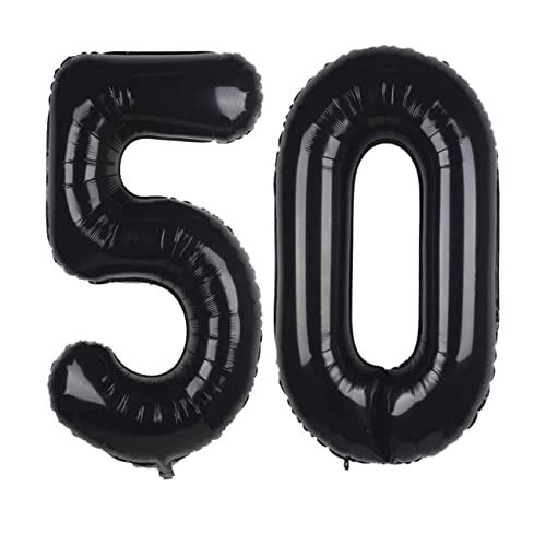 50 Luftballons Zahl Groß,50 Geburtstag Ballon Schwarz,40 Zoll/101CM Nummer 50 Aufblasbarer Helium Folienballon von CC Wonderland Zone