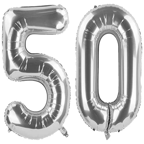 50 Luftballons Zahl Groß,50 Geburtstag Ballon Silber,40 Zoll/101CM Nummer 50 Aufblasbarer Helium Folienballon von CC Wonderland Zone