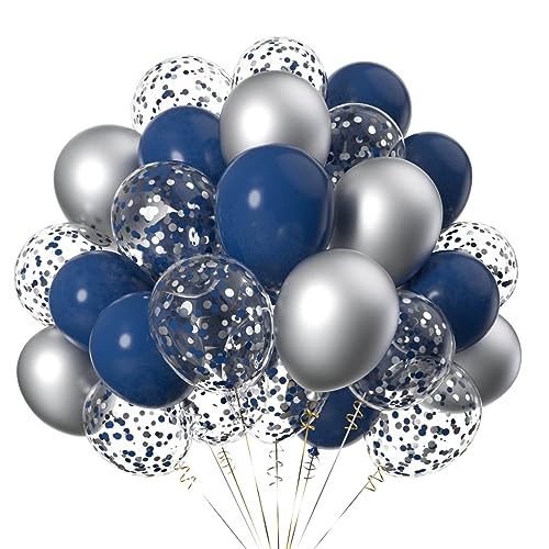 50 Stück 12 Zoll Silber Marineblau Helium Latex LuftBallons,Ballons mit Silber und Blau Konfetti für Partys Dekoration von CC Wonderland Zone