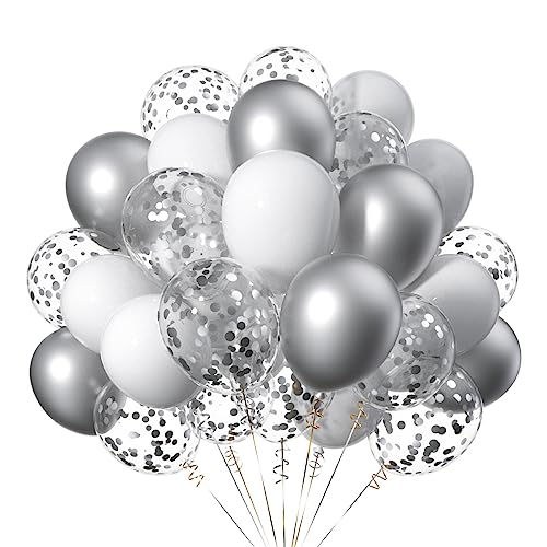 50 Stück 12 Zoll Silber Weiß Helium Latex LuftBallons,Ballons mit Silber Konfetti für Partys Dekoration von CC Wonderland Zone