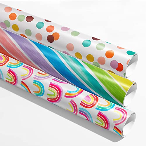 3 Rollen Geschenkpapier Ostern Bunt (43cm x 3m),Regenbogenfarben Geschenkverpackung Papier von CC wonderland zone