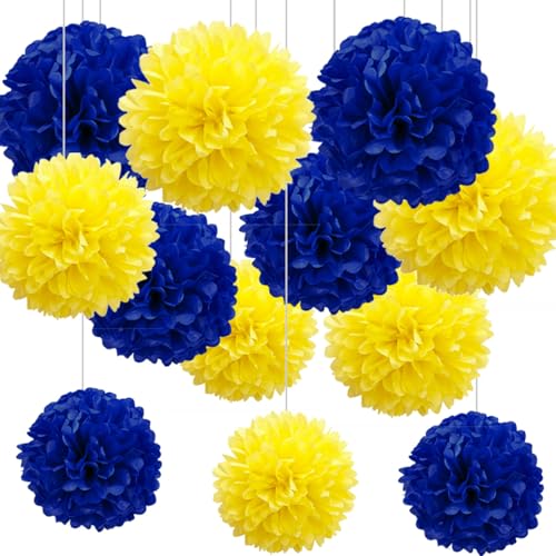 12 Stück Gelb und Blau Seidenpapier Pompons,Papier Pom Poms Seidenpompons für Party Deko von CC wonderland zone