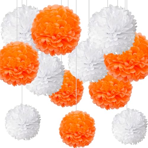 12 Stück Orange und Weiß Seidenpapier Pompons,Papier Pom Poms Seidenpompons,Orange Weiss Party Deko von CC wonderland zone