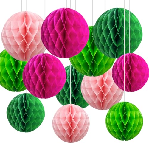 12er Grün und Rosa Papier Wabenbälle,Hängende Seidenpapier Honeycomb Balls for Party Dekoration(6inch&10inch) von CC wonderland zone