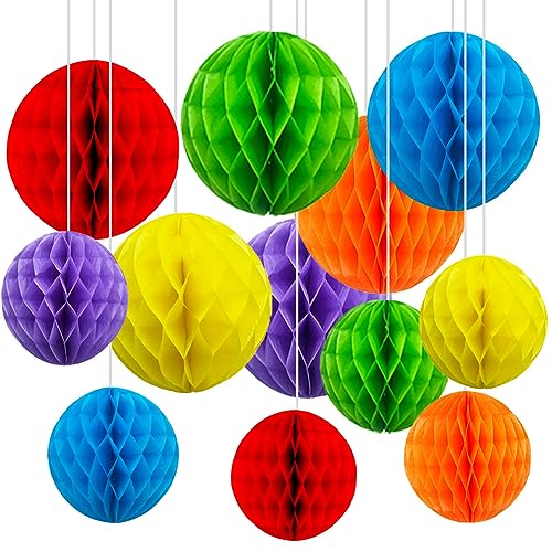12er Regenbogen Papier Wabenbälle,Bunt Seidenpapier Honeycomb Balls for Faschingsdeko,Karnevalsdeko,Party Dekoration(6inch&10inch) von CC wonderland zone