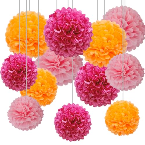 12pcs Rose Rot, Hellrosa und Orange Hängende Papier Pom Poms Dekorationen für Pink,Bachelorette,Boho,Geburtstag Party Dekorationen 12pcs Rose Rot, Hellrosa und Orange Hängende Papier Pom Poms Dekorationen für Pink,Bachelorette,Boho,Geburtstag Party Dekorationen von CC wonderland zone