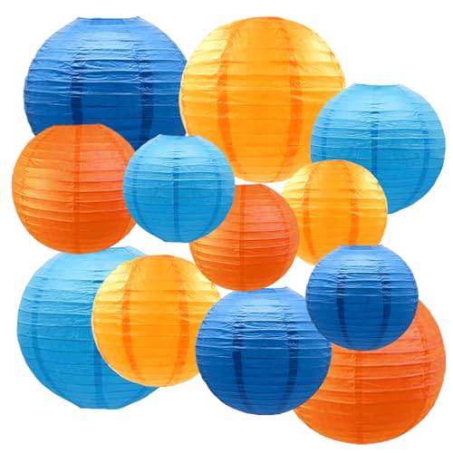 CC wonderland zone 12 Stück Blau und Orange Papier Laterne,Runde Papierlaterne für Braut Hochzeitsdekorationen Geburtstagsfeier Gartenparty Salbeigrün Deko von CC wonderland zone