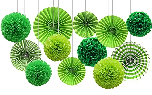 12 Stück Grün Seidenpapier Pompons und Hängende Papierfächer Set,Papier Seidenpompons und Papier Fächer für Party Deko,St. patrick's day Deko von CC wonderland zone