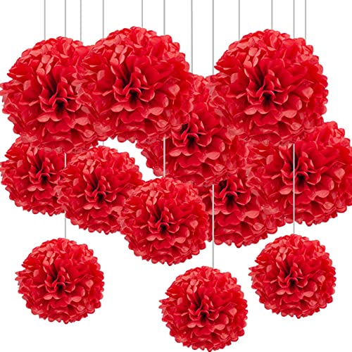 CC wonderland zone 12 Stück Rot Seidenpapier Pompons,Papier Pom Poms Seidenpompons für Party Deko von CC wonderland zone