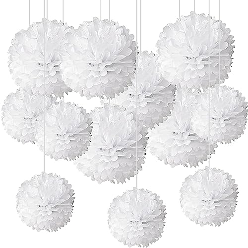 CC wonderland zone 12 Stück Weiß Seidenpapier Pompons,Seidenpompons Weiss Papier Pom Poms für Party Deko von CC wonderland zone