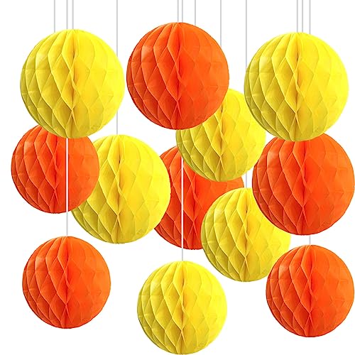 CC wonderland zone 12er Orange und Gelb Papier Wabenbälle,Seidenpapier Honeycomb Balls for Party Dekoration(6inch&10inch) von CC wonderland zone