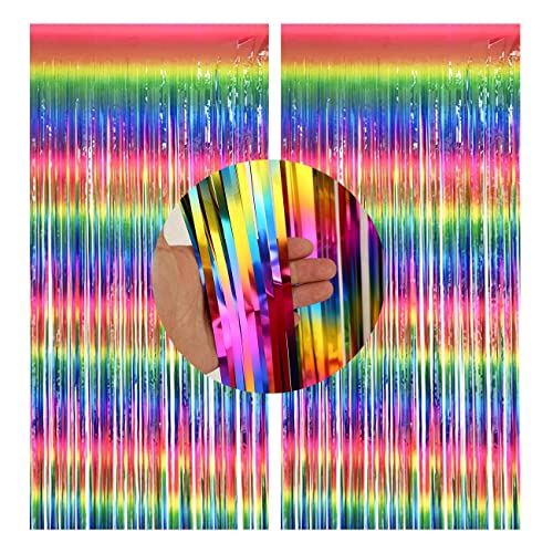 CC wonderland zone 2 Stück Bunt Lametta Vorhänge -Regenbogen Metallische Folienvorhänge (1m x 2m) Tinsel Curtain für Party Deko von CC wonderland zone