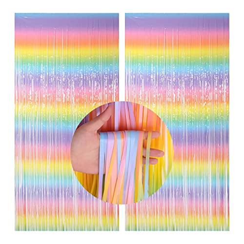 CC wonderland zone 2 Stück Macaron Bunt Lametta Vorhänge -Regenbogen Metallische Folienvorhänge (1m x 2m) Tinsel Curtain für Party Deko von CC wonderland zone
