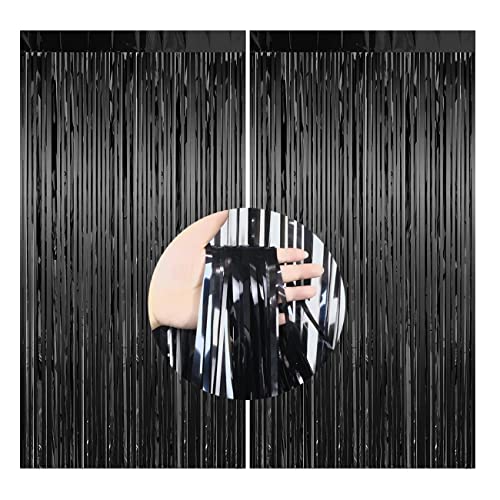 CC wonderland zone 2 Stück Schwarzer Lametta Vorhänge - Metallische Folienvorhänge (1m x 2m) Tinsel Curtain für Party Deko von CC wonderland zone