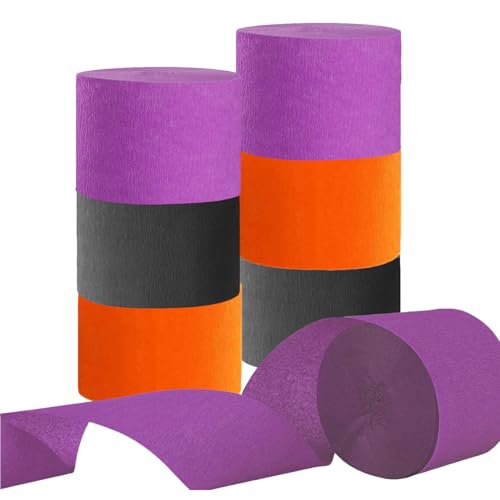 CC wonderland zone 6 Rolls Krepppapier in 3-Farben,Kreppbänder Luftschlangen Feier Dekoration Halloween,jeweils 4.5CMx25M(Schwarzer/Violett/Orange） von CC wonderland zone