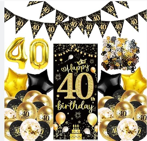 Deko 40 Geburtstag,40. Geburtstag Party Dekoration für Männer oder Frauen,40 Happy Birthday Banner Schwarz Gold von CC wonderland zone