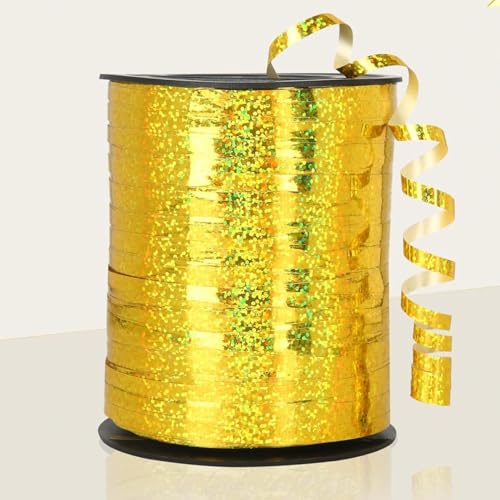 Geschenkband Gold Glänzendes (457m x 5mm) Ringelband, Glänzendes Ballonband für Partydeko und Geschenke Dekoband von CC wonderland zone