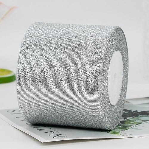 Organzaband Silber,8cm Breit Schimmernd Geschenkband,25Yards Länge Hochzeiten Dekoband,Glitter Schleifenband,Weihnachten Organza Satinband von CC wonderland zone