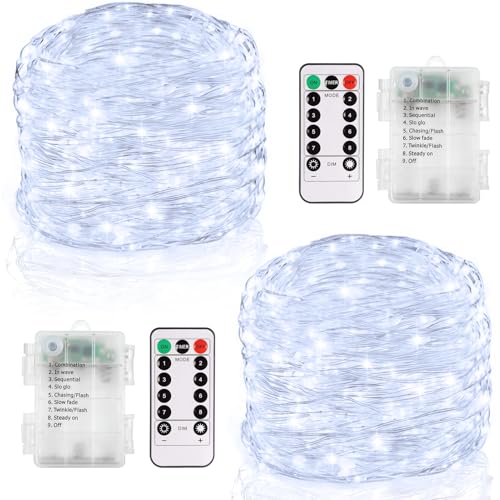 CCILAND 2 Stück Lichterkette Außen Batterie, 6M 60 LED Mit Timer Und Fernbedienung, Wasserdicht Mini für Zimmer Garten Weihnachten Hochzeit Deko (Weiß) von CCILAND